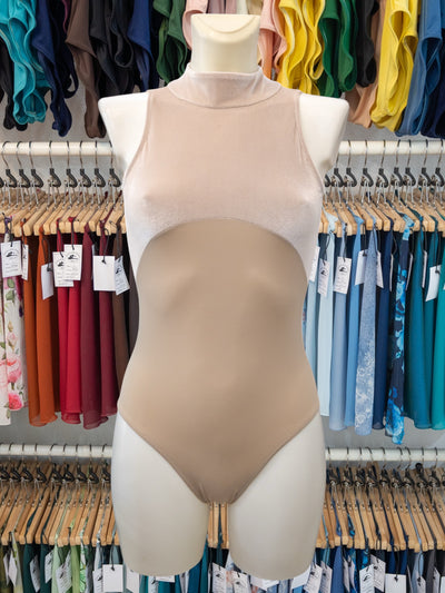 Beige High Neck Velvet Dance Tank Leotard MP218 for Women by Atelier della Danza MP