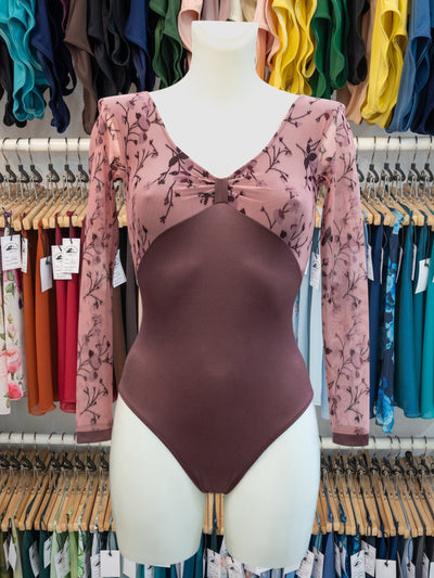 Berry Floral Mesh Dance Long Sleeve Leotard MP655 for Women by Atelier della Danza MP