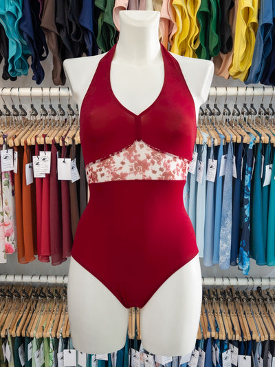 Bordeaux Floral Mesh Dance Halter Leotard for Women by Atelier della Danza MP