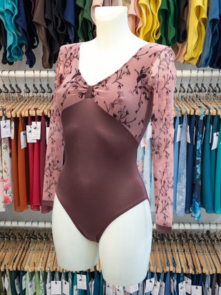 Berry Floral Mesh Dance Long Sleeve Leotard MP655 for Women by Atelier della Danza MP