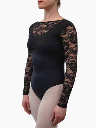 Black Lace Dance Long Sleeve Leotard for Women by Atelier della Danza MP