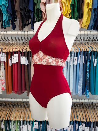 Bordeaux Floral Mesh Dance Halter Leotard for Women by Atelier della Danza MP