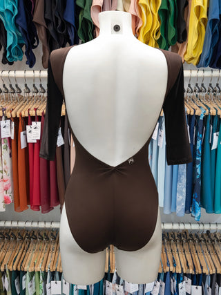 Brown Velvet 3/4 Sleeve Dance Leotard for Women by Atelier della Danza MP - Style 254
