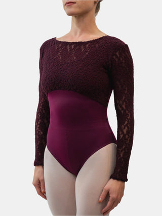 Burgundy Lace Dance Long Sleeve Leotard MP617 for Women by Atelier della Danza MP