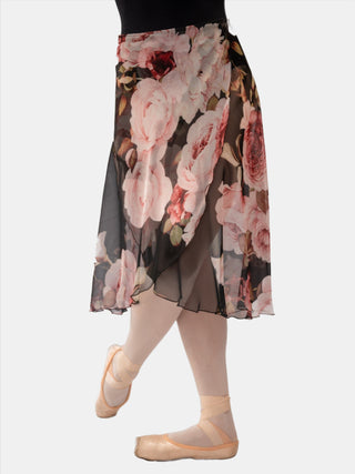 Floral Black Wrap Long Dance Skirt MP355 for Women by Atelier della Danza MP