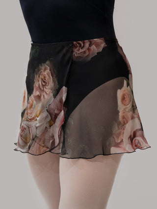 Floral Black Wrap Short Dance Skirt MP302 for Women by Atelier della Danza MP