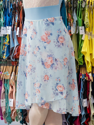 Floral Sky Blue Wrap Long Dance Skirt MP310 for Women by Atelier della Danza MP