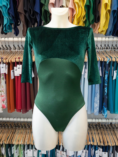 Green Velvet Dance 3/4 Sleeve Leotard for Women by Atelier della Danza MP