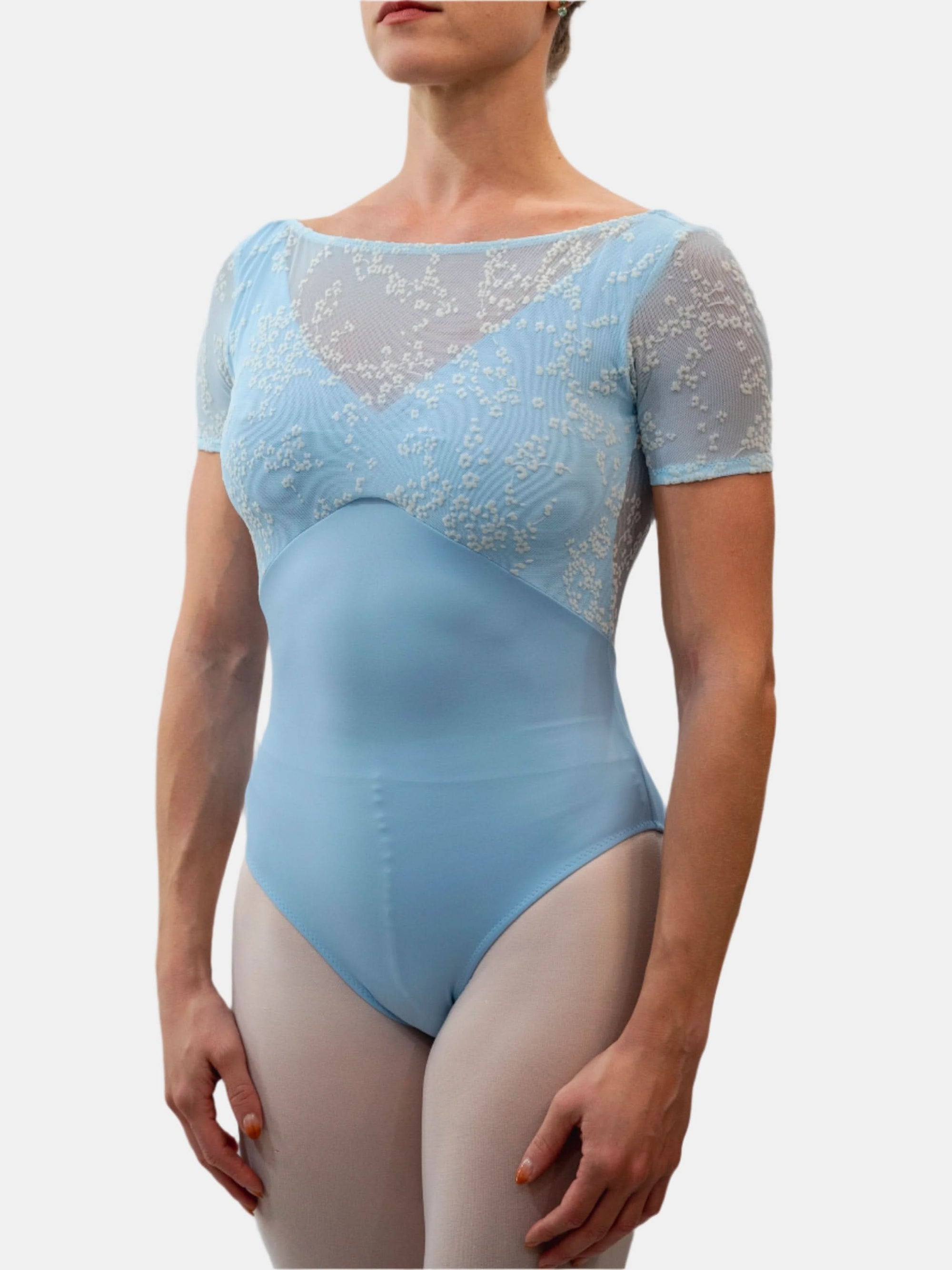 Light Blue Dance Short Sleeve Leotard MP633 - Atelier della Danza MP