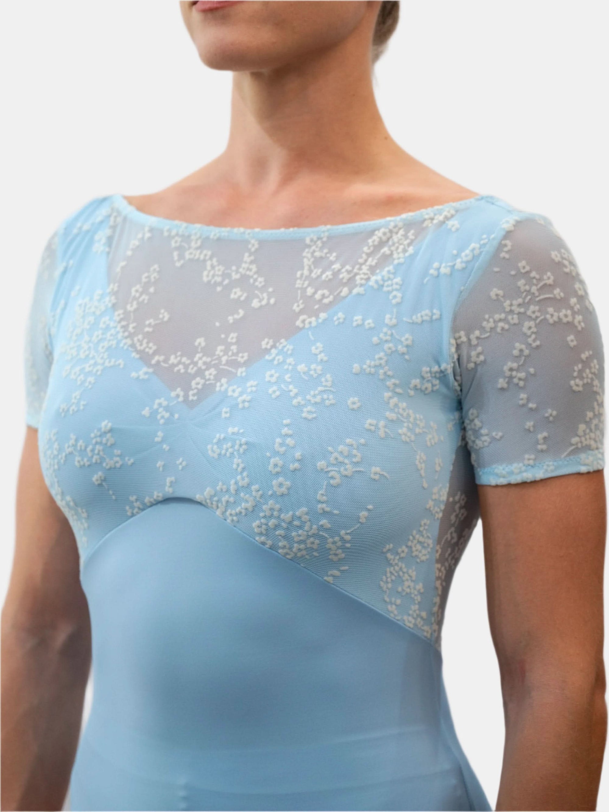 Light Blue Dance Short Sleeve Leotard MP633 - Atelier della Danza MP