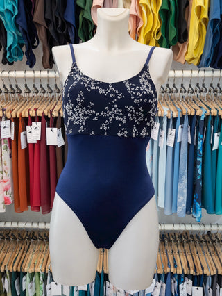Navy Flock Dance Spaghetti Straps Leotard for Women by Atelier della Danza MP