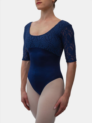 Navy Lace Dance 3/4 Sleeve Leotard MP682 for Women by Atelier della Danza MP