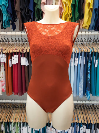 Rust Boatneck Lace Sleeveless Dance Leotard MP756 for Women by Atelier della Danza MP