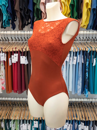 Rust Boatneck Lace Sleeveless Dance Leotard MP756 for Women by Atelier della Danza MP