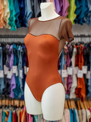 Rust Dance Short Sleeve Leotard for Women with Mesh by Atelier della Danza MP