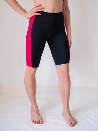 Women's Black and Fuchsia Biker Shorts for Yoga and Fitness by LENA Activewear