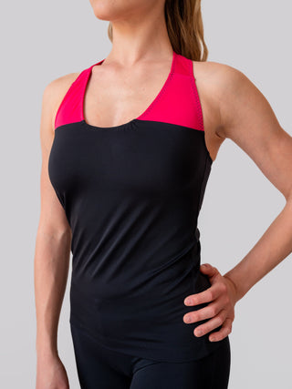 Women's Black and Fuchsia Tank Top for Fitness and Yoga Workout by LENA Activewear