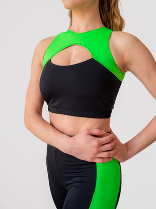 Women's Black and Green Crop Top for Fitness and Yoga Workout by LENA Activewear