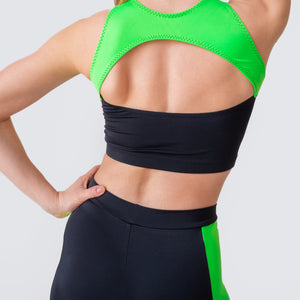 Women's Black and Green Crop Top for Fitness and Yoga Workout by LENA Activewear