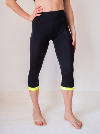 Women's Black and Yellow Capri Leggings for Yoga and Fitness Workouts by LENA Activewear