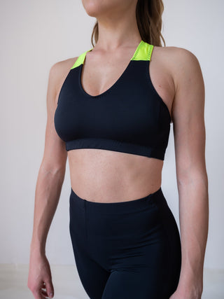 Women's Black and Yellow Crop Top for Fitness and Yoga Workout by LENA Activewear