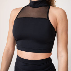 Women's Black High Neck Crop Top for Fitness and Yoga Workout by LENA Activewear