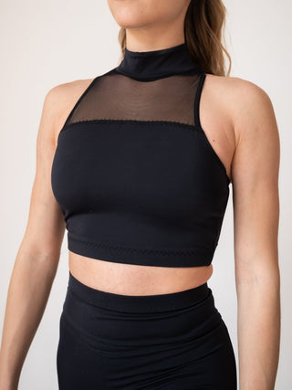 Women's Black High Neck Crop Top for Fitness and Yoga Workout by LENA Activewear