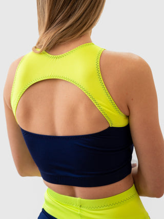 Women's Blue and Yellow Crop Top for Fitness and Yoga Workout by LENA Activewear