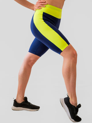 Blue and Yellow Bikers for Women for Yoga and Fitness Workouts by LENA Activewear
