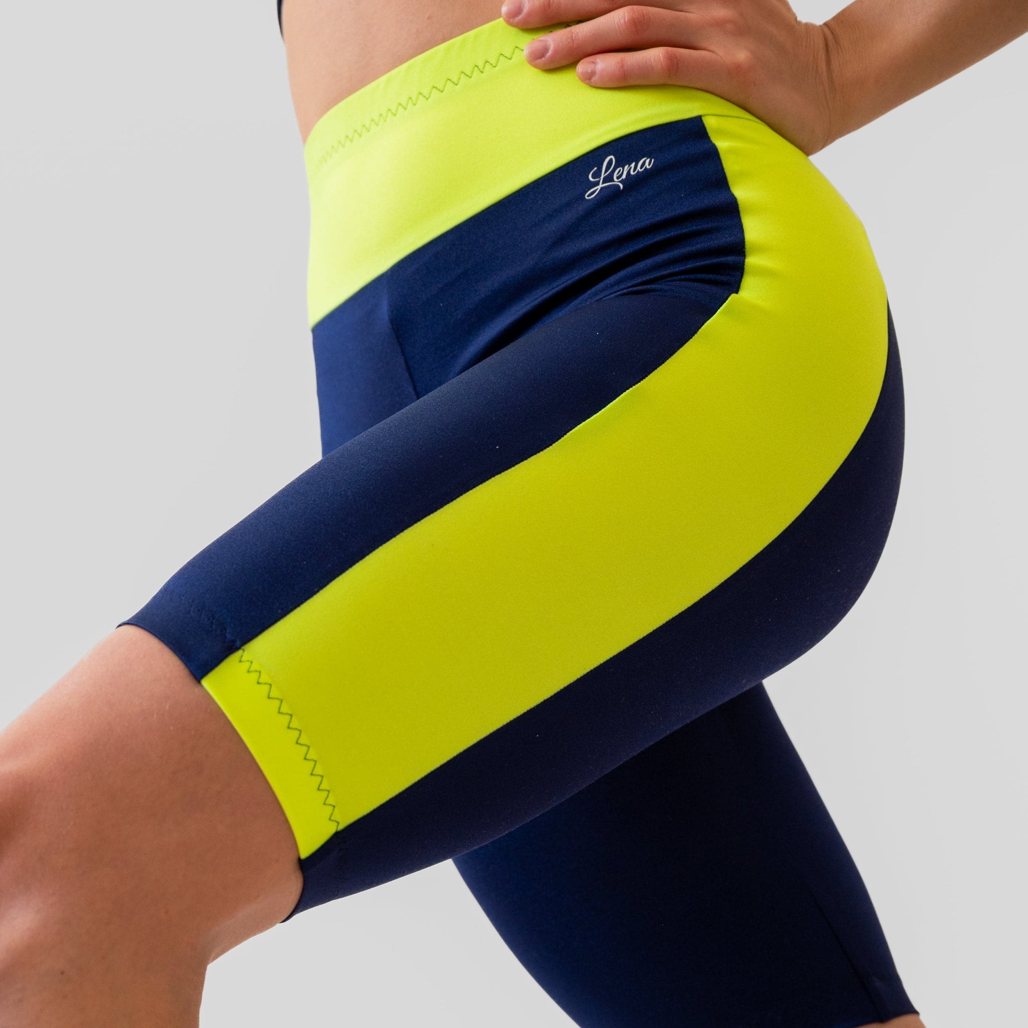 Blue and Yellow Bikers for Women for Yoga and Fitness Workouts by LENA Activewear
