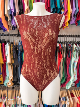 Bordeaux and Nude Dance Leotard for Women with Lace in Lycra by Atelier della Danza MP