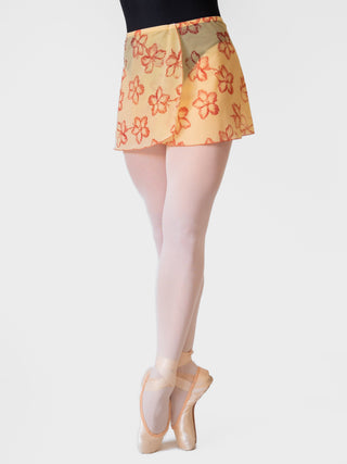 Floral Champagne Mesh Wrap Short Dance Skirt MP301 for Women by Atelier della Danza MP