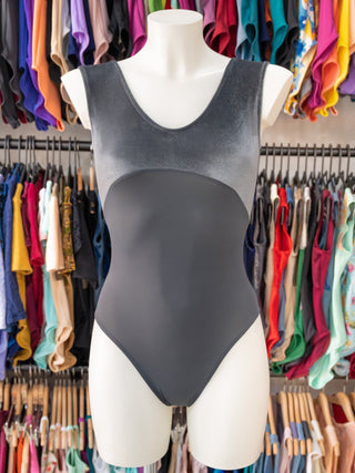Gray Dance Leotard for Women with Velvet and Mesh by Atelier della Danza MP