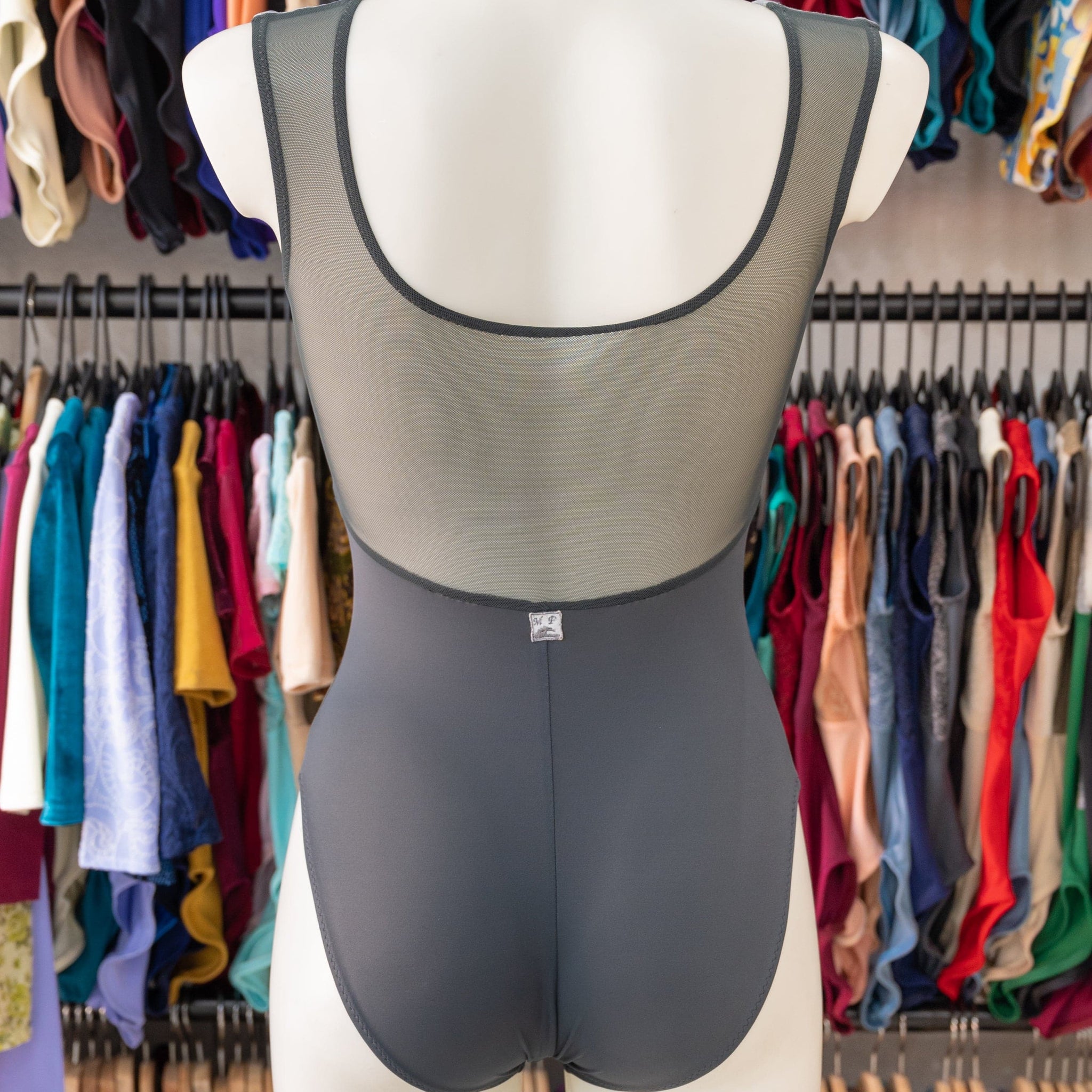 Gray Dance Leotard for Women with Velvet and Mesh by Atelier della Danza MP