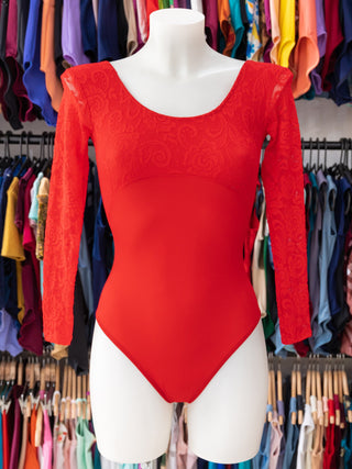 Red Lace Long Sleeve Dance Leotard for Women by Atelier della Danza MP