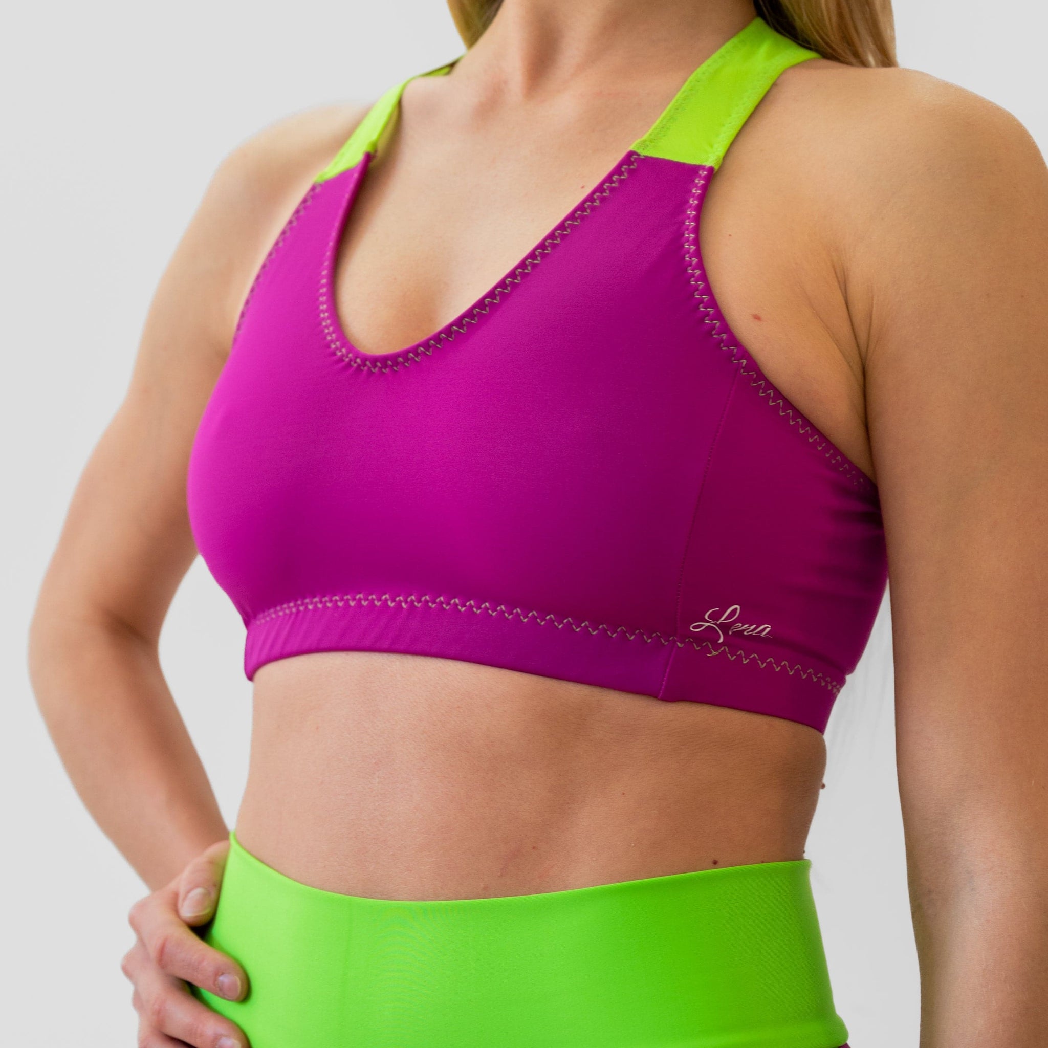 Women's Wisteria and Green Crop Top for Fitness and Yoga Workout by LENA Activewear