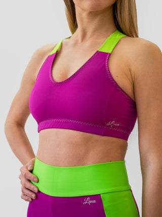 Women's Wisteria and Green Crop Top for Fitness and Yoga Workout by LENA Activewear