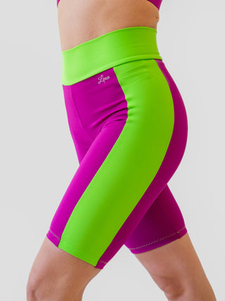 Wisteria and Green Bikers for Women for Yoga and Fitness Workouts by LENA Activewear